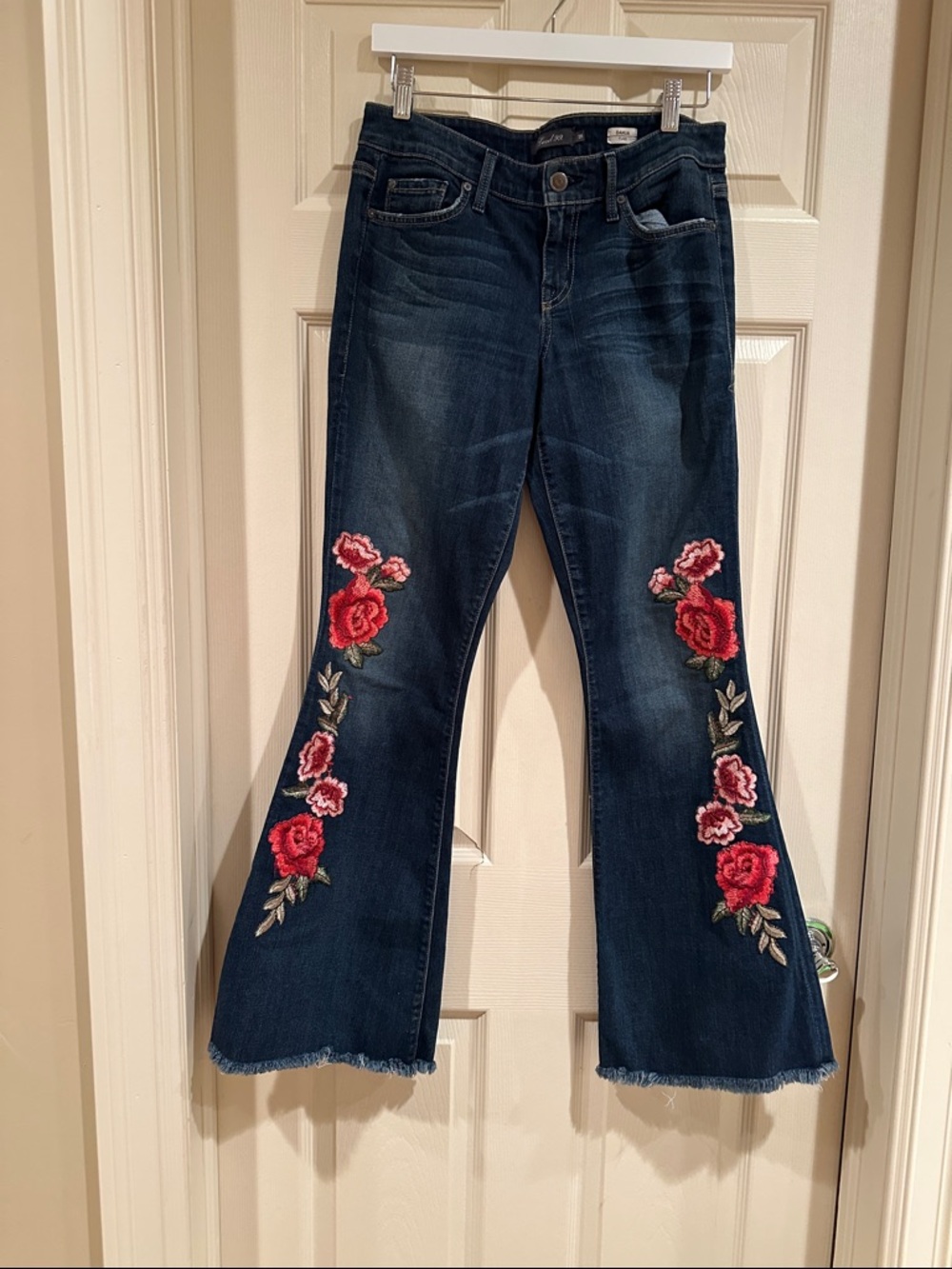 Level 99 Dark Blue Flare Jeans with Embroidery